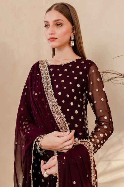 zab960 Winter Unstitched 3PCs Embroidered Velvet Dress With Embroidered Organza Dupatta