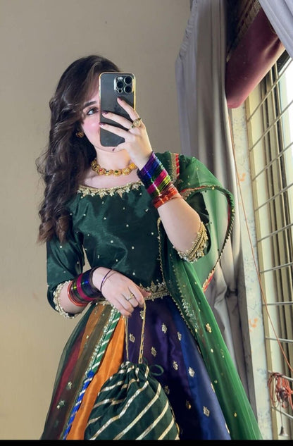 Kataan Silk 3 Piece Embroidered Lehenga - zab1141