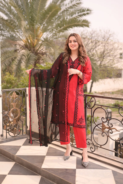 Aneela's - Unstitched Luxury Lawn Sequence Embroidered 3PC Suit - zab1408