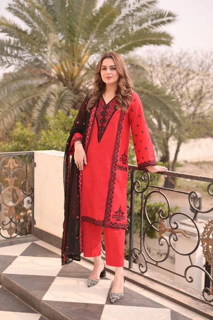 Aneela's - Unstitched Luxury Lawn Sequence Embroidered 3PC Suit - zab1408