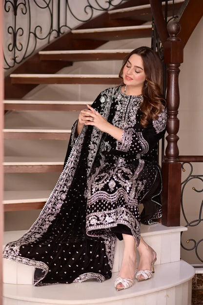 ANEELAS - 9000 PURE MICRO VELVET HEAVY EMBROIDERED SUIT - zab999