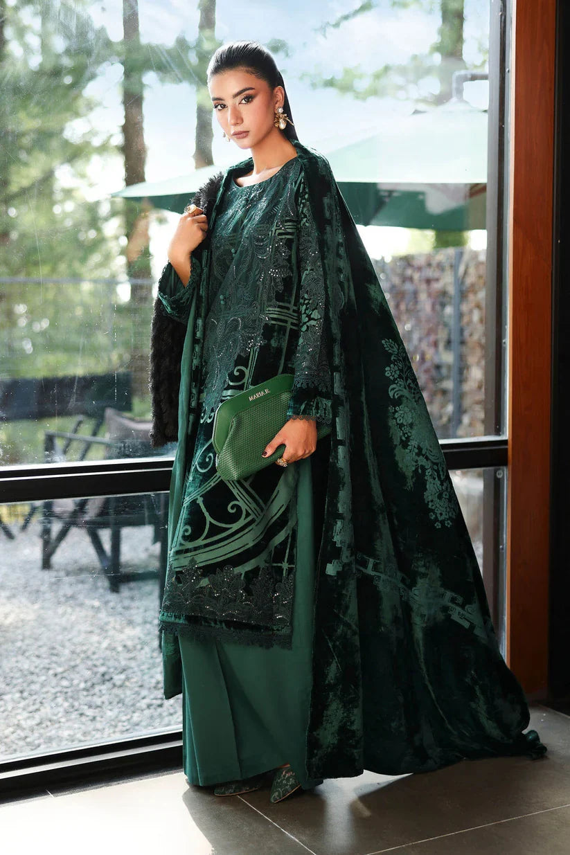 MARIA B - Luxury Velvet with heavy embroidered spangle work Velvet Shawl - zab998