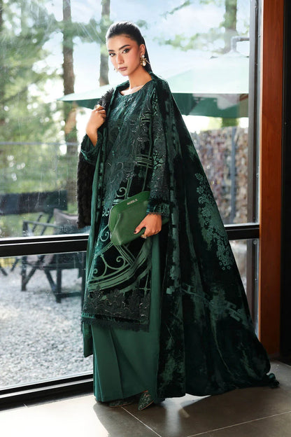 MARIA B - Luxury Velvet with heavy embroidered spangle work Velvet Shawl - zab998