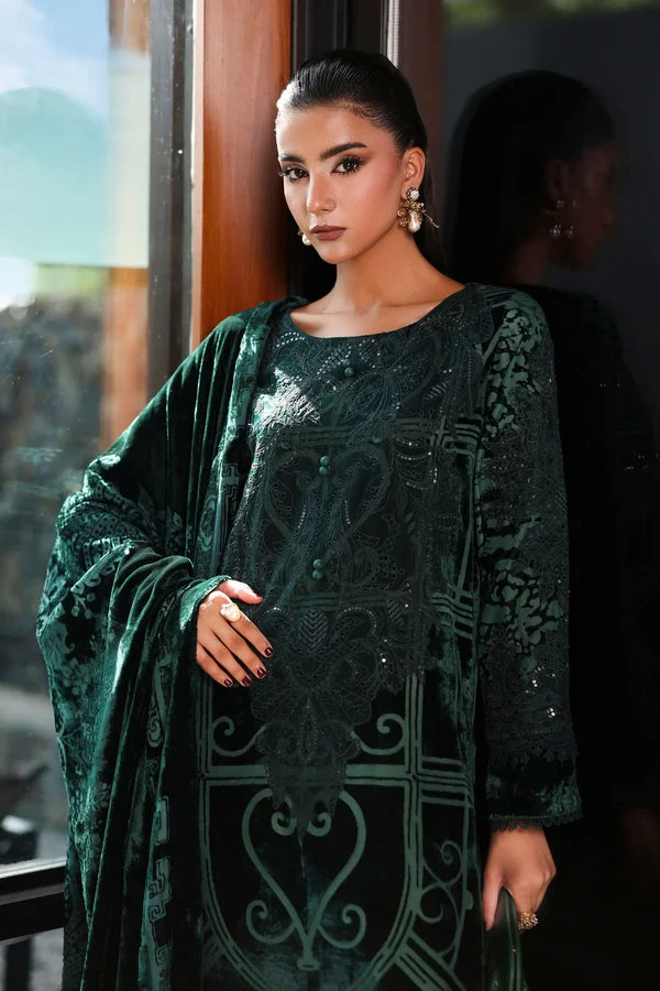MARIA B - Luxury Velvet with heavy embroidered spangle work Velvet Shawl - zab998