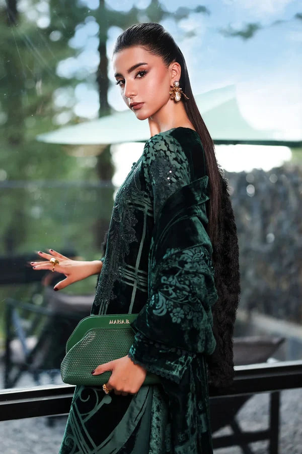 MARIA B - Luxury Velvet with heavy embroidered spangle work Velvet Shawl - zab998