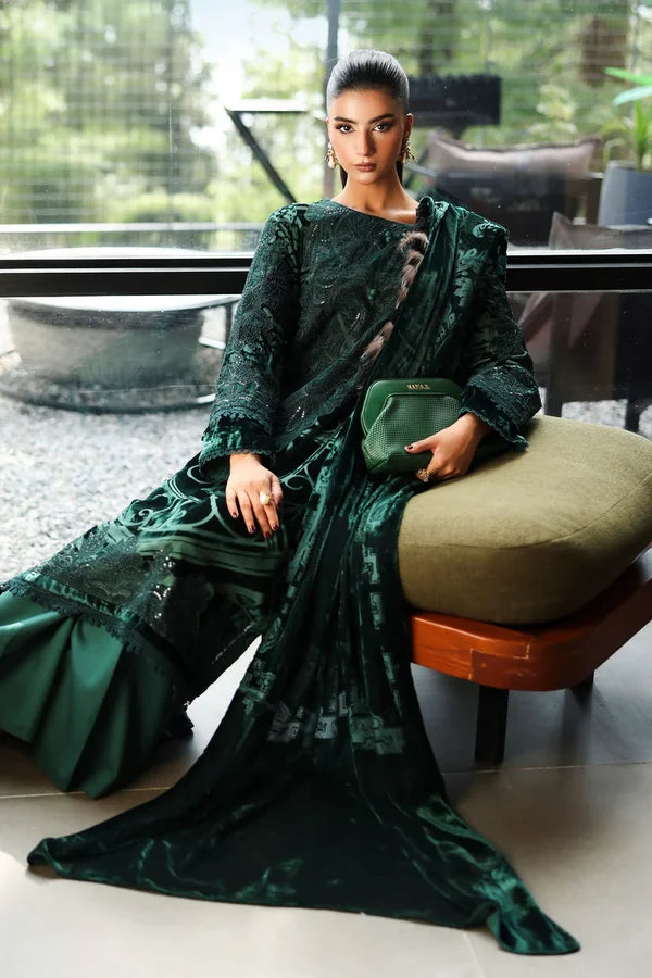MARIA B - Luxury Velvet with heavy embroidered spangle work Velvet Shawl - zab998