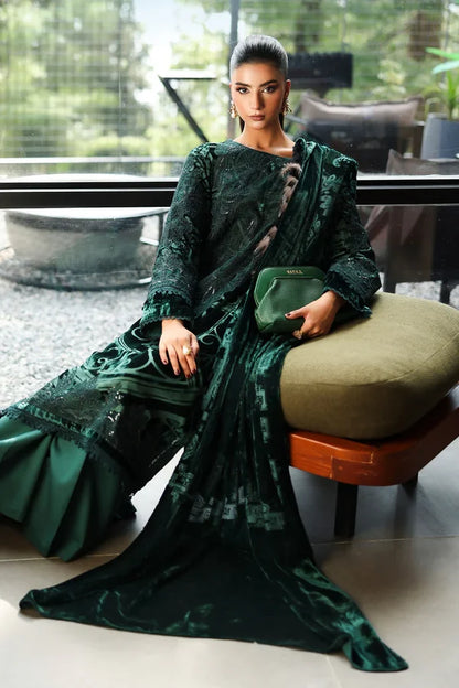 MARIA B - Luxury Velvet with heavy embroidered spangle work Velvet Shawl - zab998