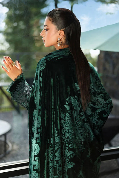 MARIA B - Luxury Velvet with heavy embroidered spangle work Velvet Shawl - zab998