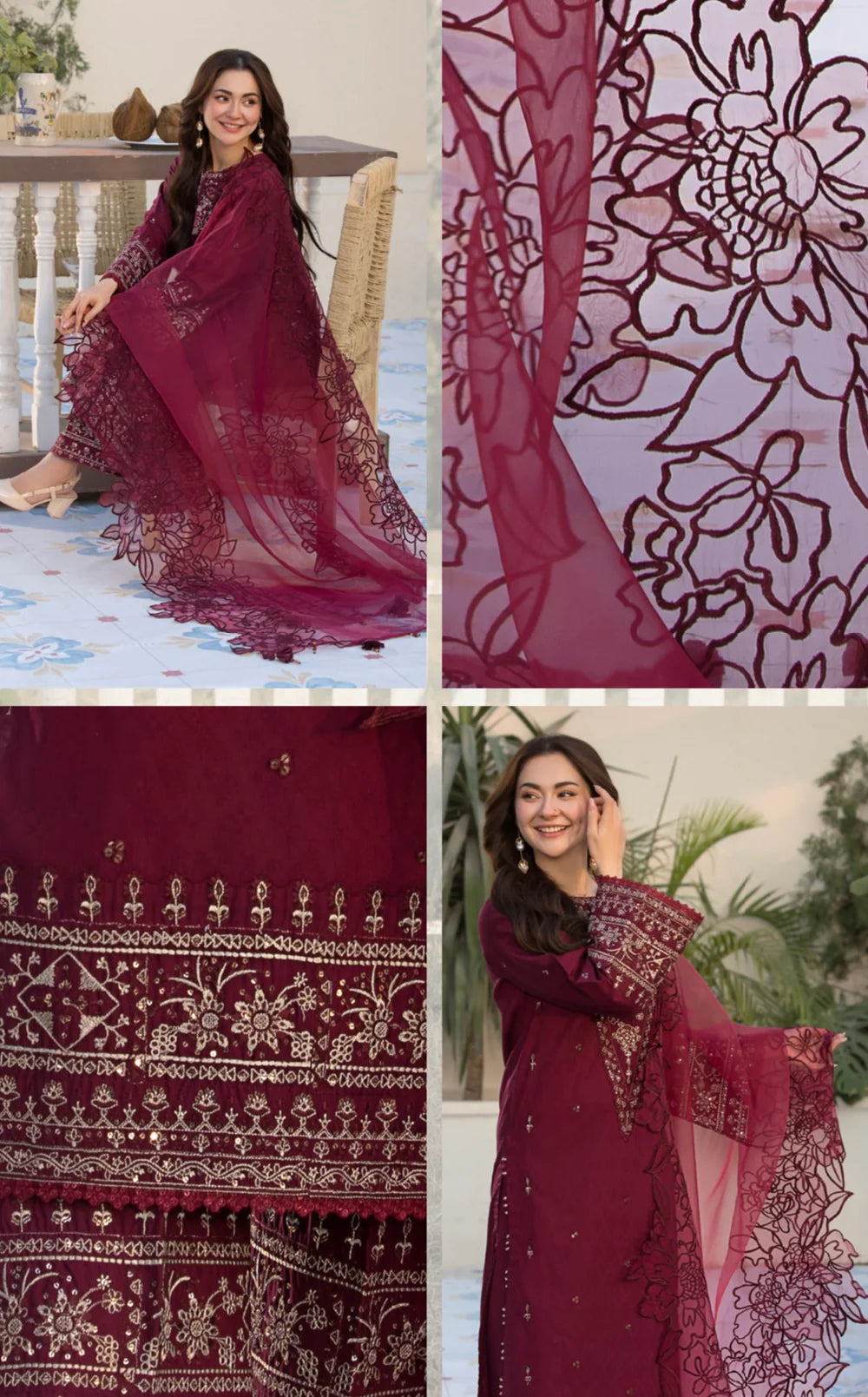 3PCs Embroidered Lawn Dress With Organza Embroidered Dupatta zab1015