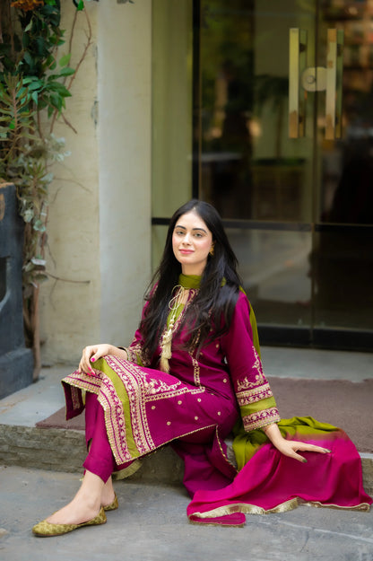 MEENA 3-PC Front fully lawn Emb with bamber chiffon dubbta Embroidered zab757