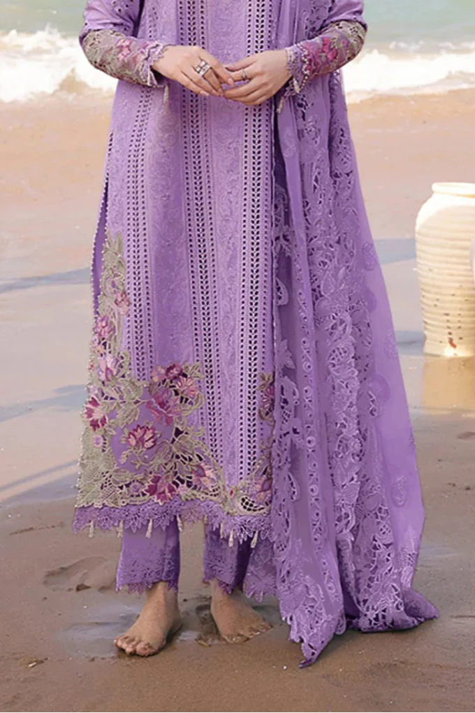 Qalamkar - 3PC Lawn Chikenkari Embroidered Shirt - zab1034