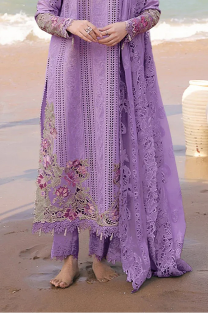 Qalamkar - 3PC Lawn Chikenkari Embroidered Shirt - zab1034
