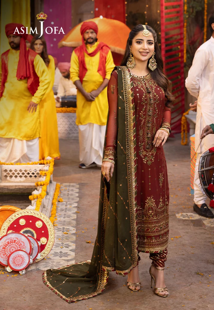 Asim Jofa, Unstiched 3 piece chiffon suit - zab1543