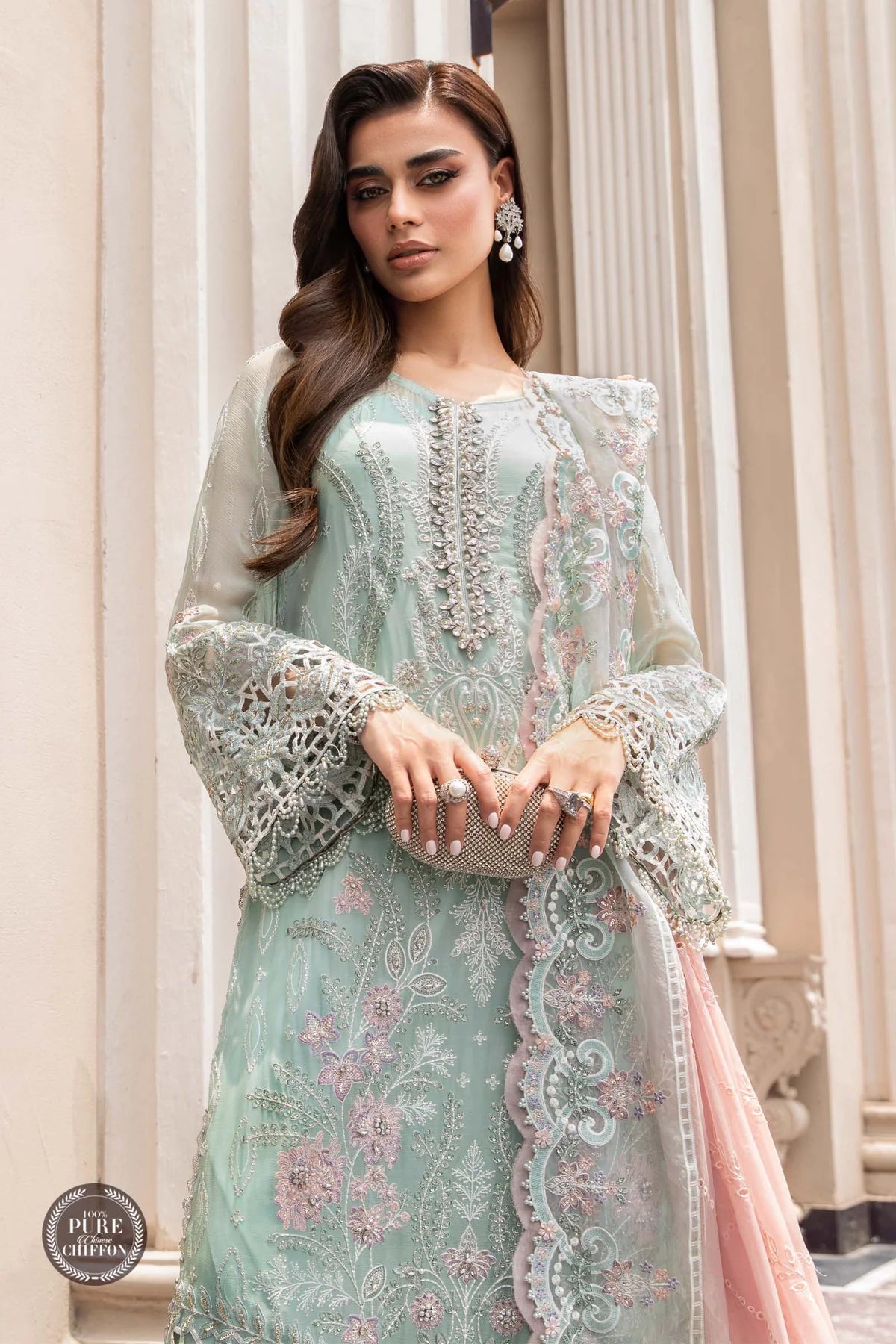 3PC Organza Heavy Embroidered Shirt With Embroidered Organza Dupatta zab906