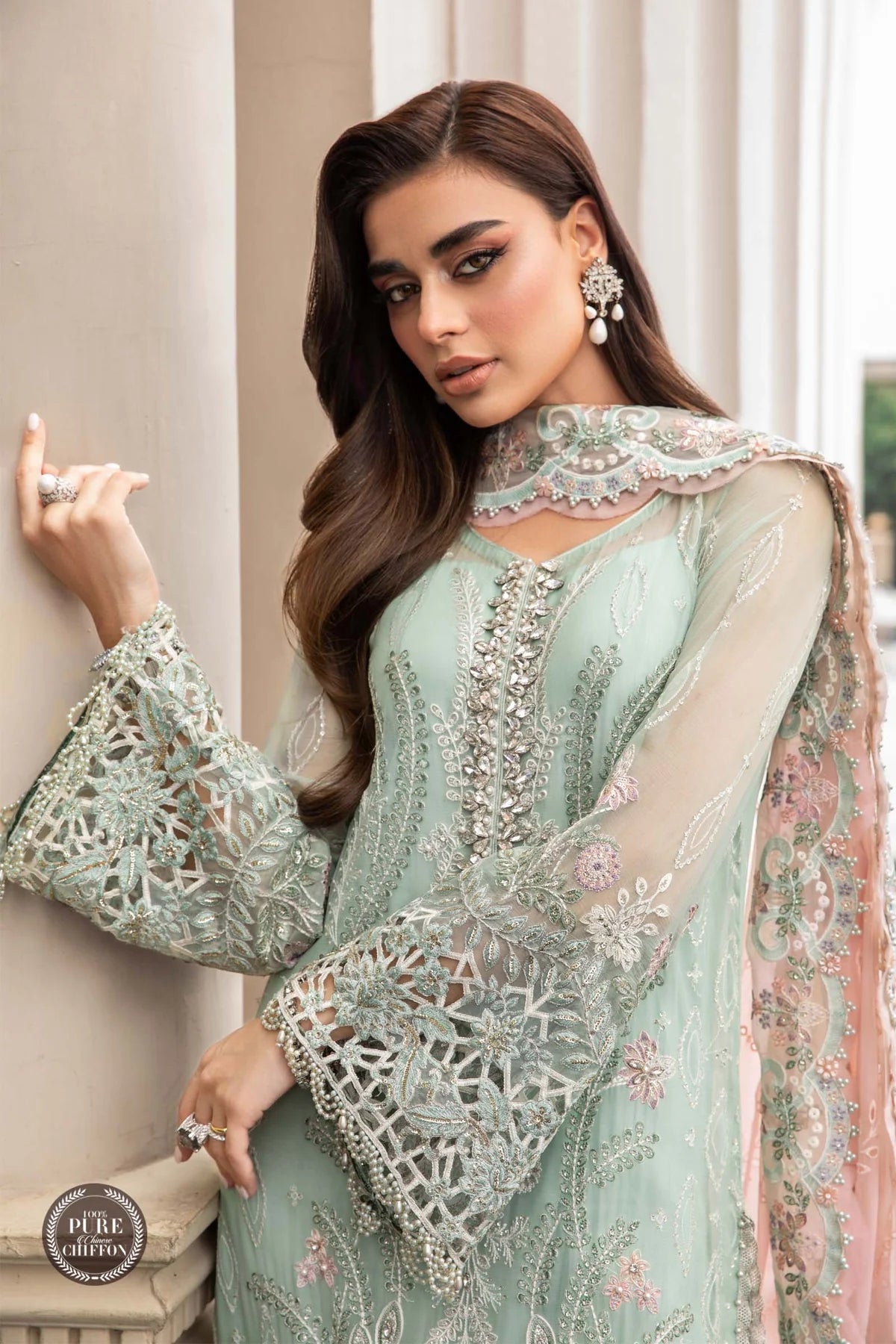 3PC Organza Heavy Embroidered Shirt With Embroidered Organza Dupatta zab906