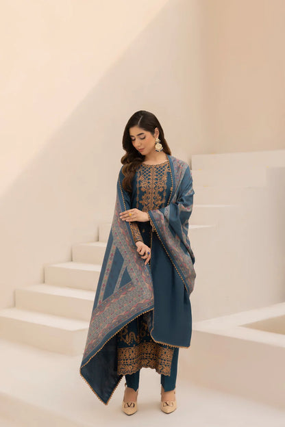 Mohagni - Winter 3PC Dhanak Embroidered Suit - zab1134