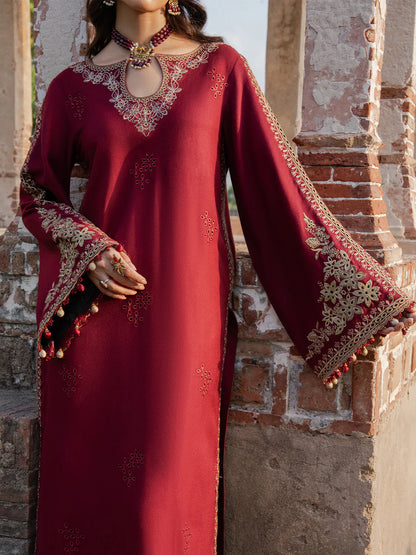 IZEL- DHANAK EMBROIDERED SHIRT WITH WOOL PRINT SHAWL - zab1231