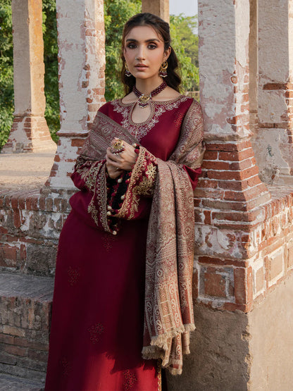 IZEL- DHANAK EMBROIDERED SHIRT WITH WOOL PRINT SHAWL - zab1231
