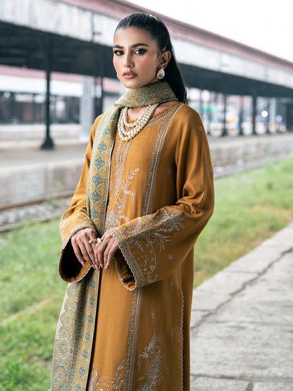 IZEL- DHANAK EMBROIDERED SHIRT WITH COUTRAI PRINT SHAWL - zab1241