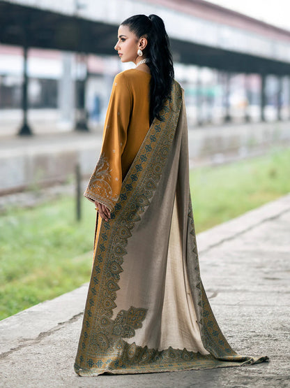 IZEL- DHANAK EMBROIDERED SHIRT WITH COUTRAI PRINT SHAWL - zab1241