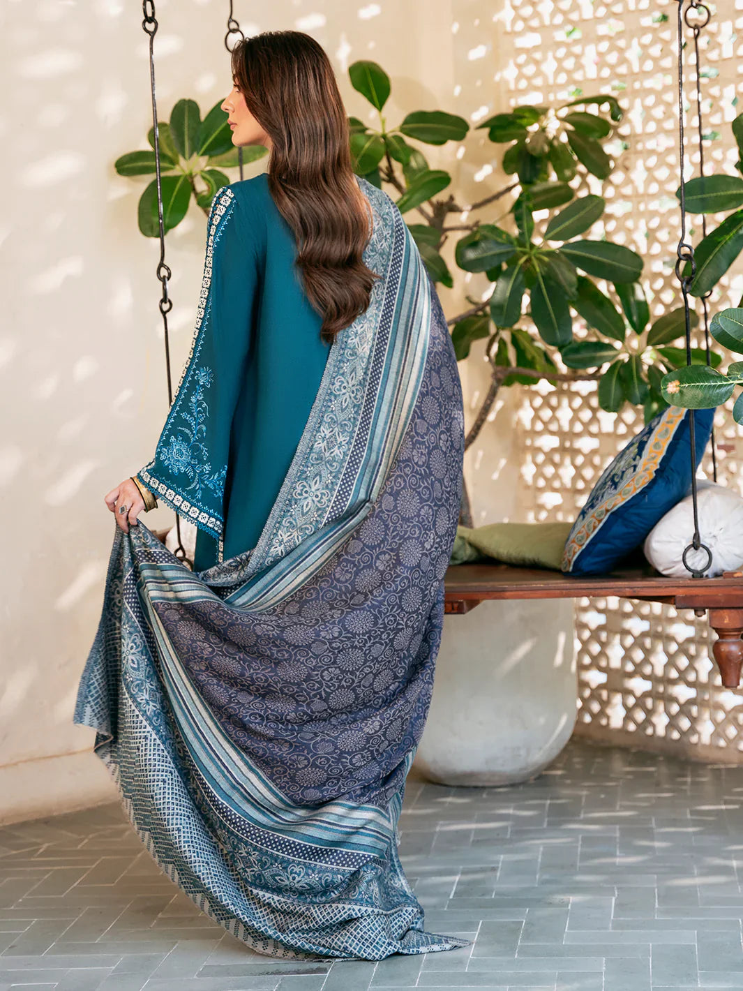 izel - Winter 3PC Dhanak Embroidered Suit - zab1226