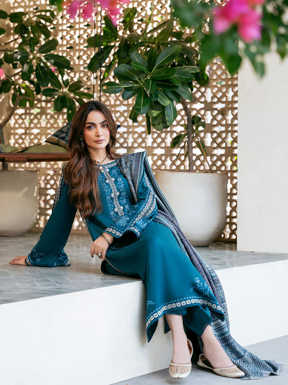 izel - Winter 3PC Dhanak Embroidered Suit - zab1226