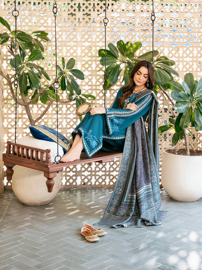 izel - Winter 3PC Dhanak Embroidered Suit - zab1226