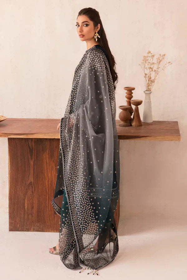 zab962 Winter Unstitched 3PCs Velvet Embroidered Dress With Embroidered Organza Dupatta
