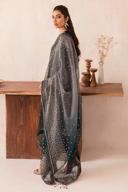 zab962 Winter Unstitched 3PCs Velvet Embroidered Dress With Embroidered Organza Dupatta