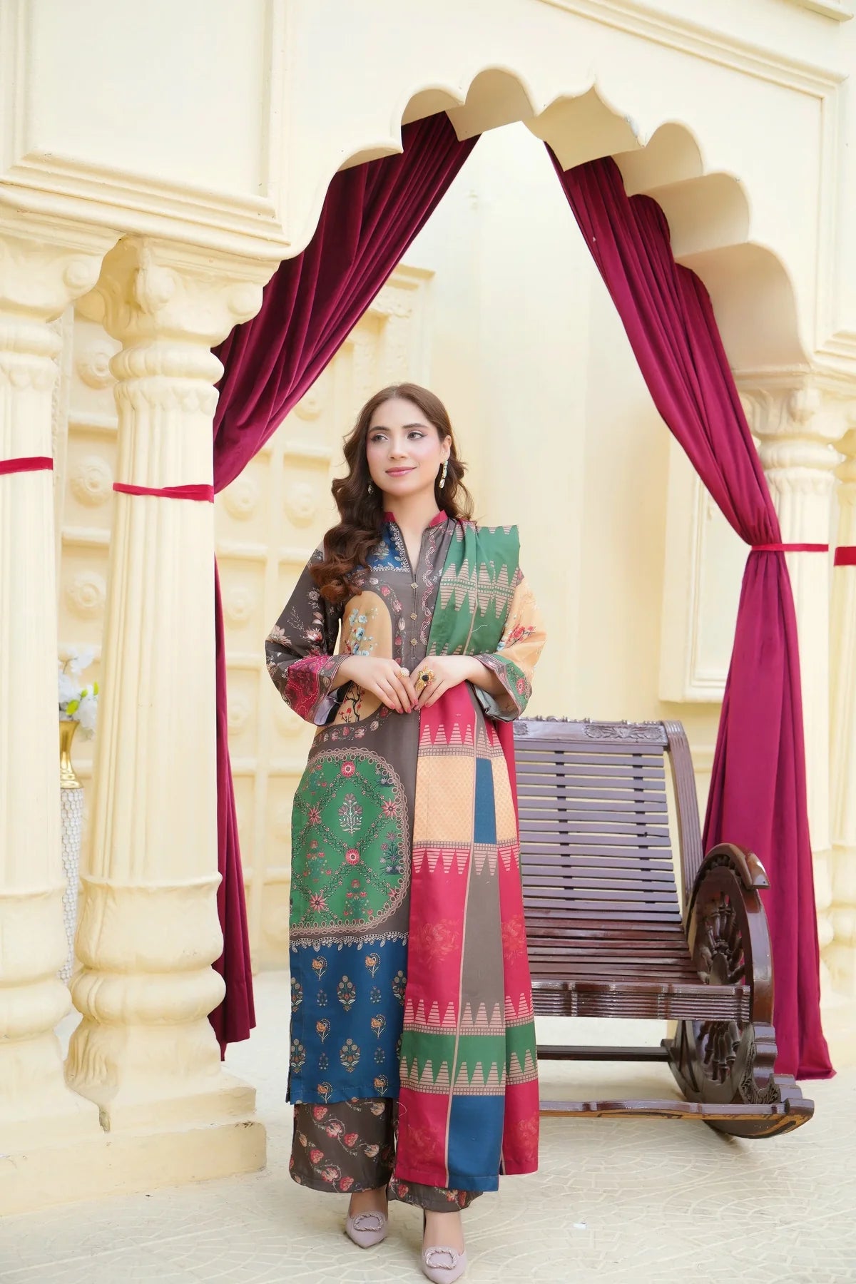 Maria b 3PCS UNSTITCHED SUIT FABRIC Digtal printed Silk - zab1491