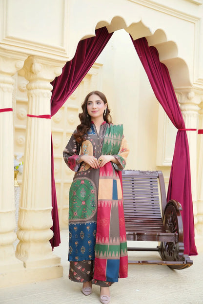 Maria b 3PCS UNSTITCHED SUIT FABRIC Digtal printed Silk - zab1491