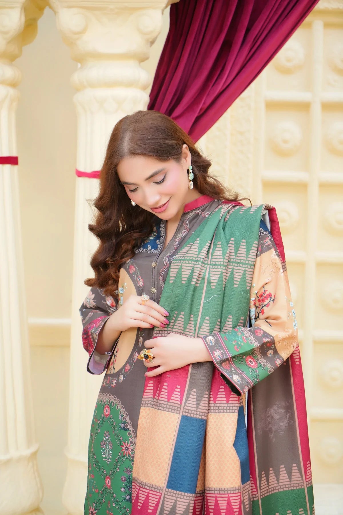 Maria b 3PCS UNSTITCHED SUIT FABRIC Digtal printed Silk - zab1491