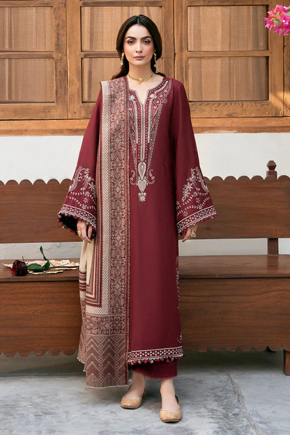 IZEL-3PC DHANAK EMBROIDERED SHIRT WITH COURTRAI PRINT SHAWL - zab1273