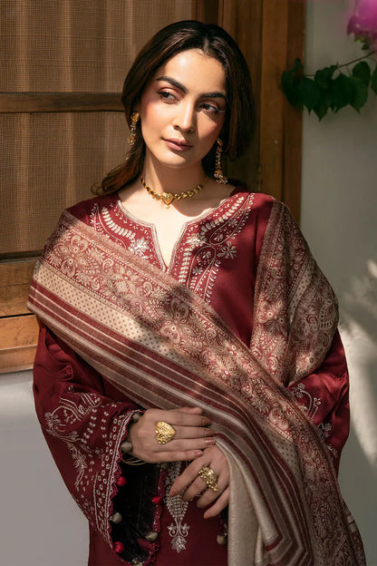 IZEL-3PC DHANAK EMBROIDERED SHIRT WITH COURTRAI PRINT SHAWL - zab1273