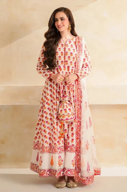 Sana Javed - 3 piece Lawn frock style Printed suit - zab1495