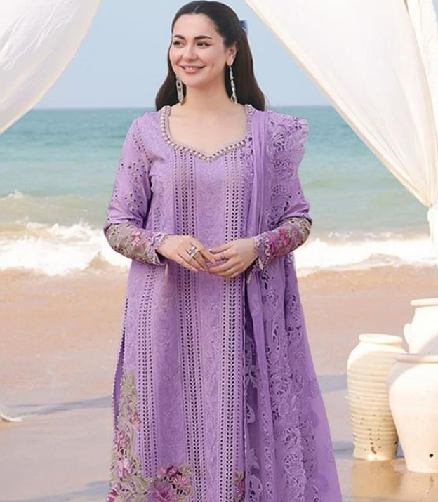 Qalamkar - 3PC Lawn Chikenkari Embroidered Shirt - zab1034
