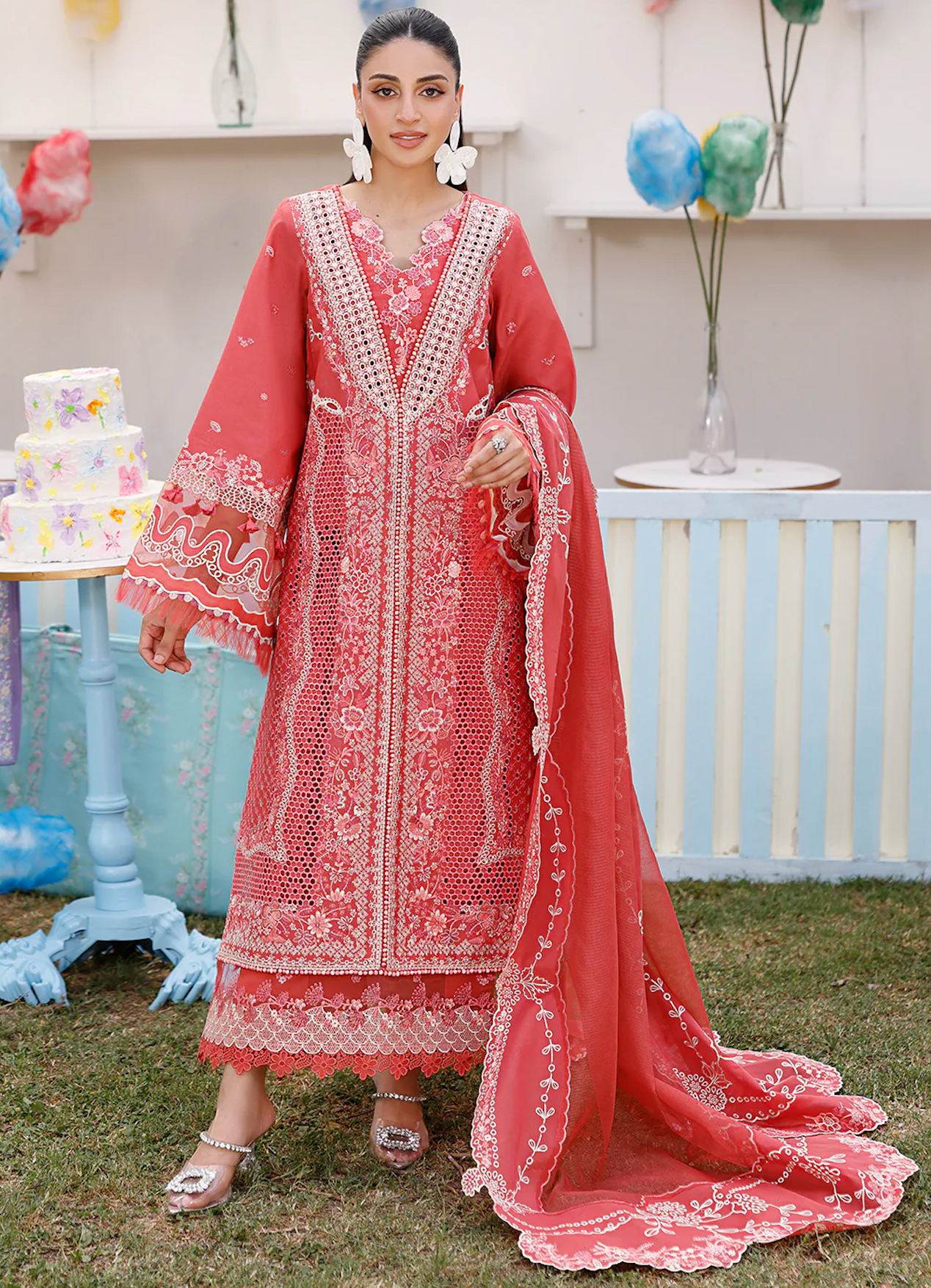 Chikenkari Qalamkar Embroidered 3 PC Lawn - zab1417