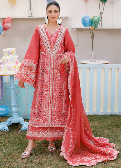 Chikenkari Qalamkar Embroidered 3 PC Lawn - zab1417