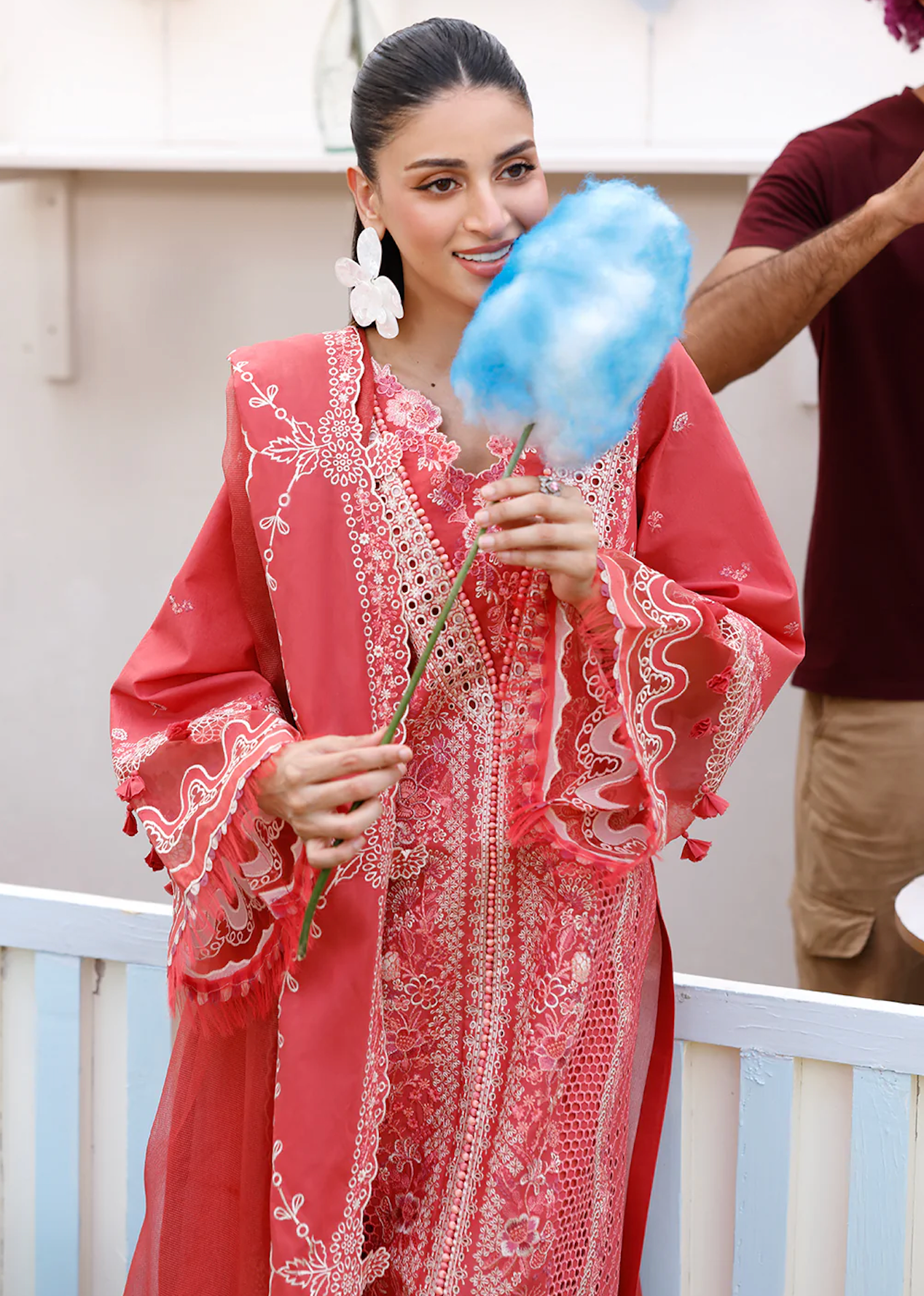 Chikenkari Qalamkar Embroidered 3 PC Lawn - zab1417