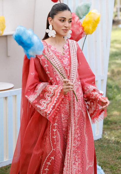 Chikenkari Qalamkar Embroidered 3 PC Lawn - zab1417