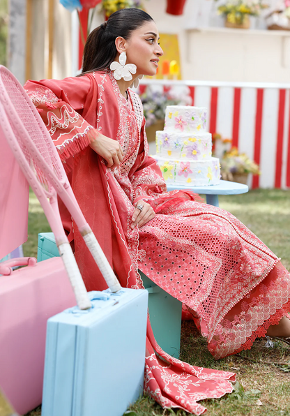 Chikenkari Qalamkar Embroidered 3 PC Lawn - zab1417