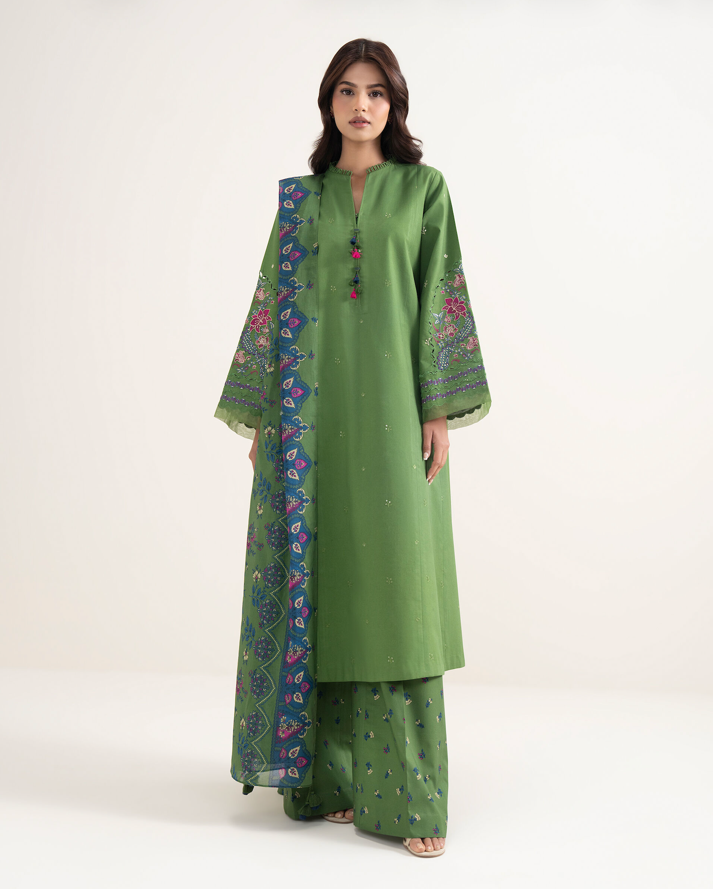 Sapphire - Unstitched 3 piece embroidered Summer suit - zab1416