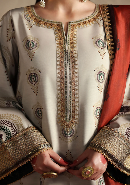 Humjoli - - Unstitched Luxury Lawn Heavy Embroidered 3PC Suit - zab1431