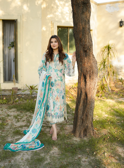 Aneela -Summer 3PC Lawn Digital Printed + embroidered Suit - zab1439