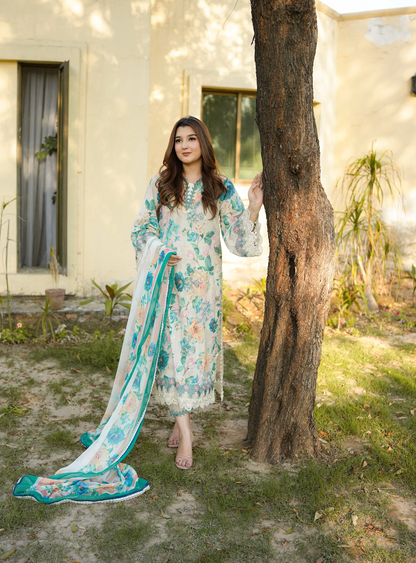 Aneela -Summer 3PC Lawn Digital Printed + embroidered Suit - zab1439