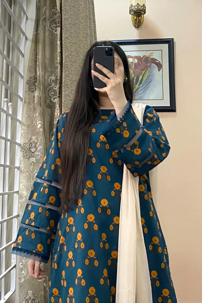 Khaadi - Summer 3PC Lawn Digital Print Dress - zab1443