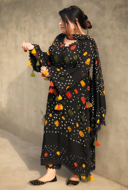 Black chunri - Summer 3PC Lawn Digital Printed Dress - zab1454