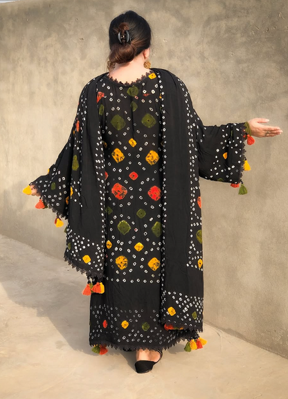 Black chunri - Summer 3PC Lawn Digital Printed Dress - zab1454