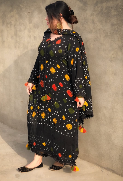 Black chunri - Summer 3PC Lawn Digital Printed Dress - zab1454