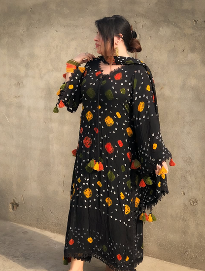 Black chunri - Summer 3PC Lawn Digital Printed Dress - zab1454